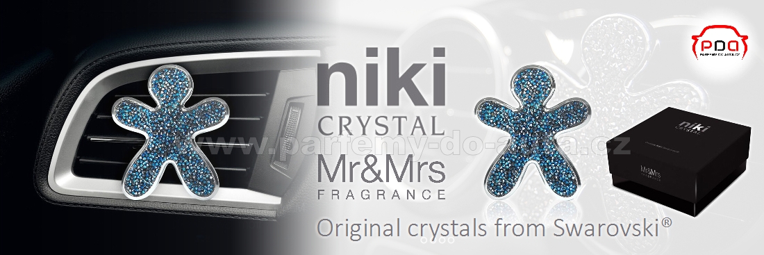 Panáček s kamínky Niki Crystal Blue With Silver Finishing od Mr&Mrs Fragrance vůně do auta s krystaly Swarovski NEW